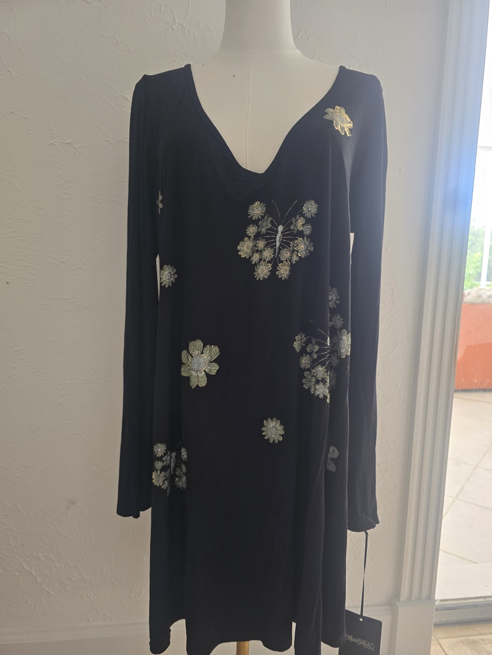 Lauren Moshi Black Metallic Butterfly Floral Long Sleeve Dress XL NWT